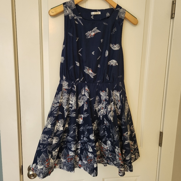 Lavand Dresses & Skirts - Lavand Navy Blue Dress White Orange Print Sleeveless Cutout Back Mini Medium
